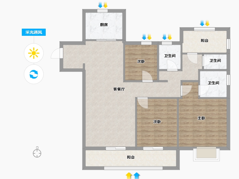 江苏省-苏州市-中大万科瑧望花园-100.00-户型库-采光通风