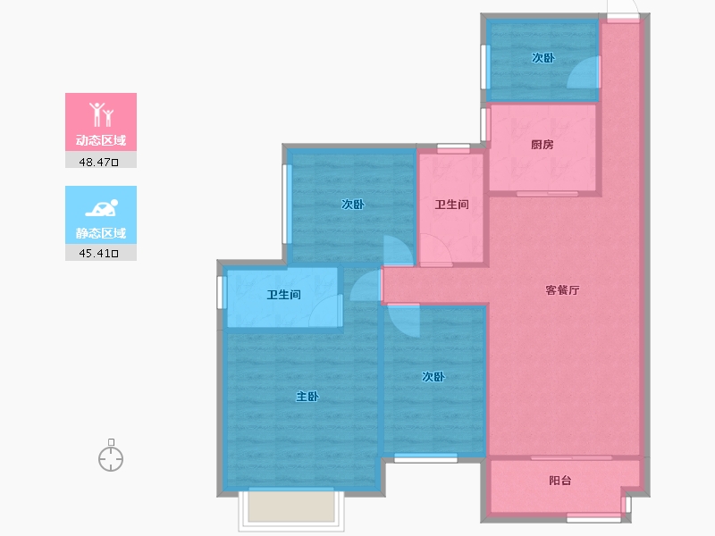 陕西省-西安市-天琴湾-85.10-户型库-动静分区