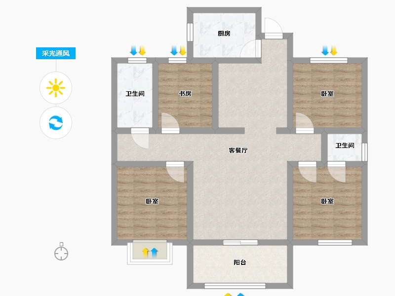 山东省-潍坊市-杨春书香府郡-109.78-户型库-采光通风