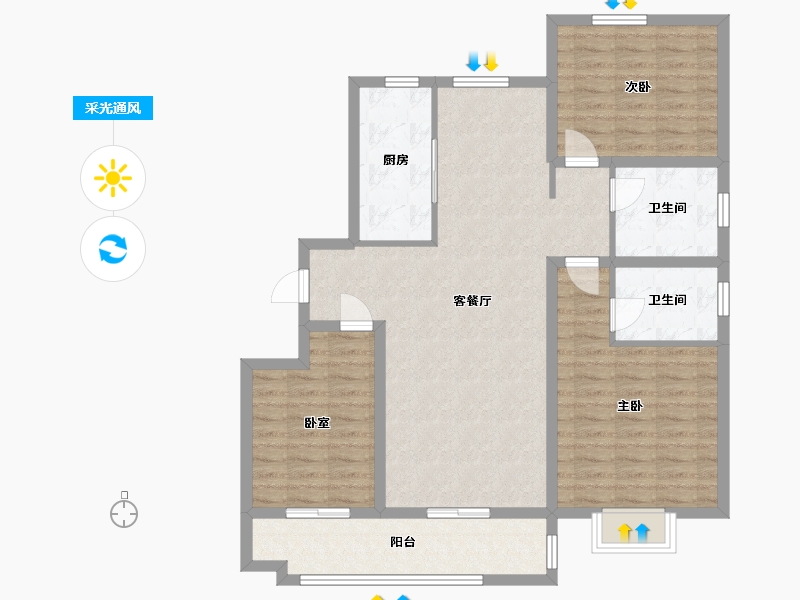 山东省-聊城市-世家如意府-105.60-户型库-采光通风