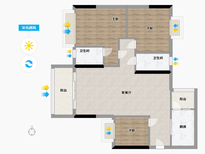 广东省-梅州市-水岸帝景-86.40-户型库-采光通风