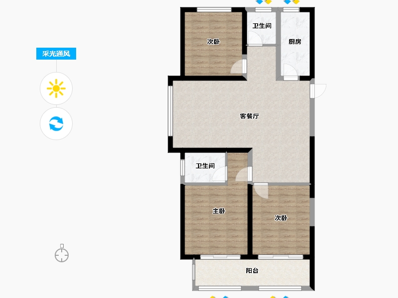 山东省-菏泽市-澳泽幸福里-99.80-户型库-采光通风