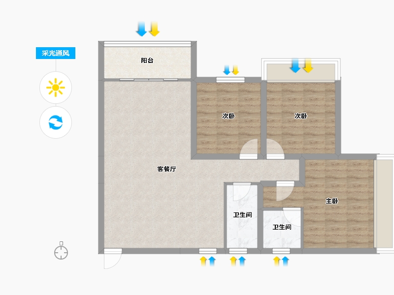 浙江省-杭州市-金地申花里-83.85-户型库-采光通风