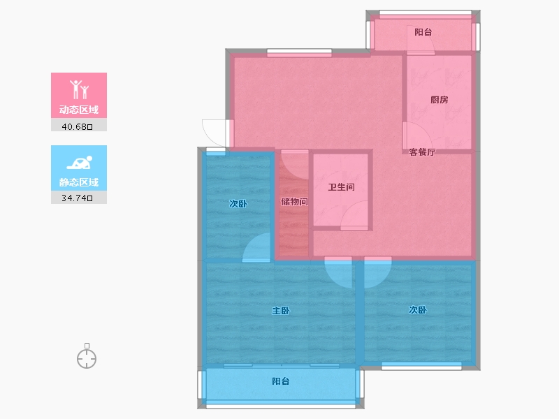 浙江省-杭州市-环西新村-66.65-户型库-动静分区