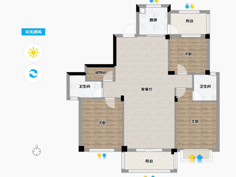 浙江省-宁波市-白金湾-106.30-户型库-采光通风