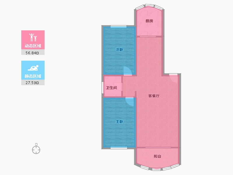 辽宁省-大连市-盛新园-76.47-户型库-动静分区