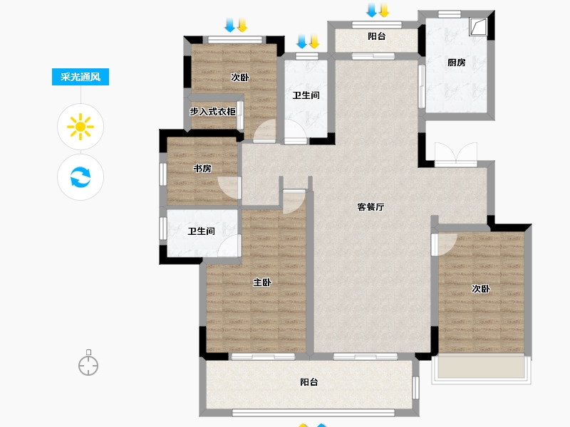 安徽省-阜阳市-绿明江南-120.00-户型库-采光通风