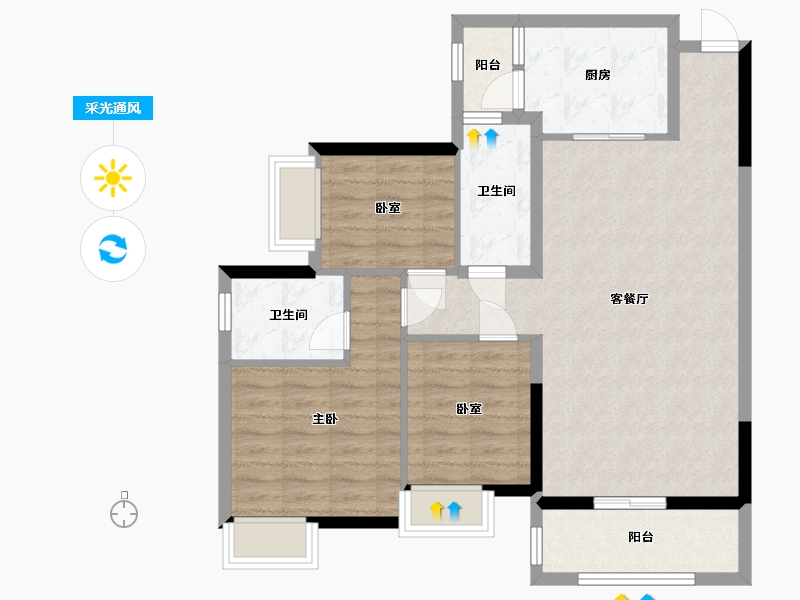 广东省-广州市-新世界凯粤湾-86.40-户型库-采光通风