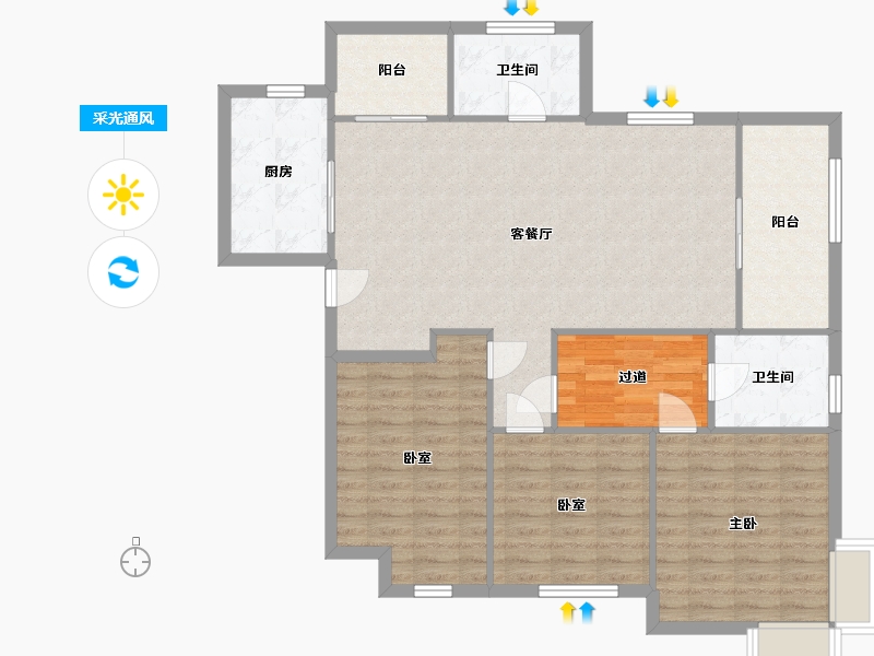 江苏省-淮安市-绿地世纪城-109.36-户型库-采光通风