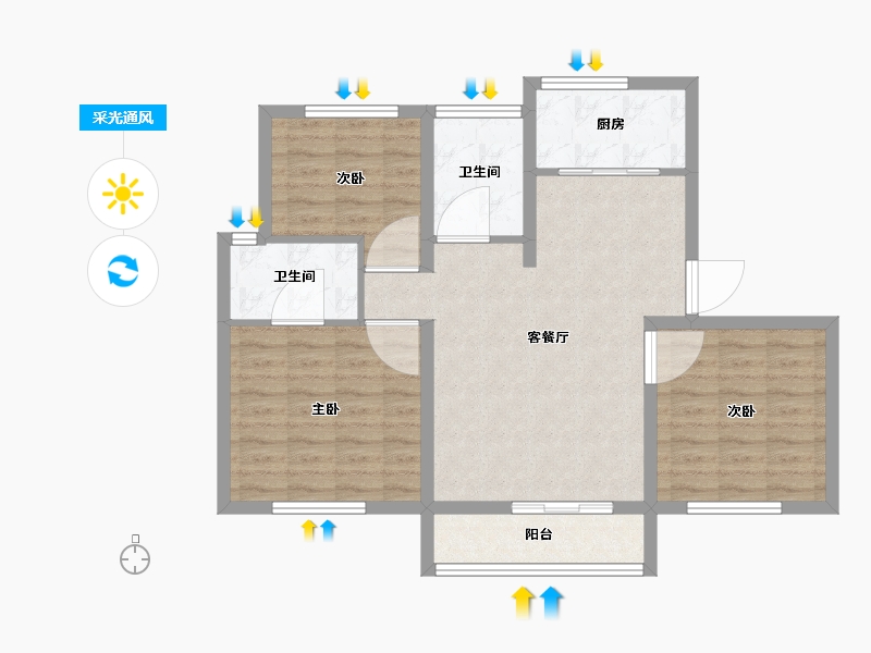 山东省-威海市-凤凰湖小区-80.00-户型库-采光通风