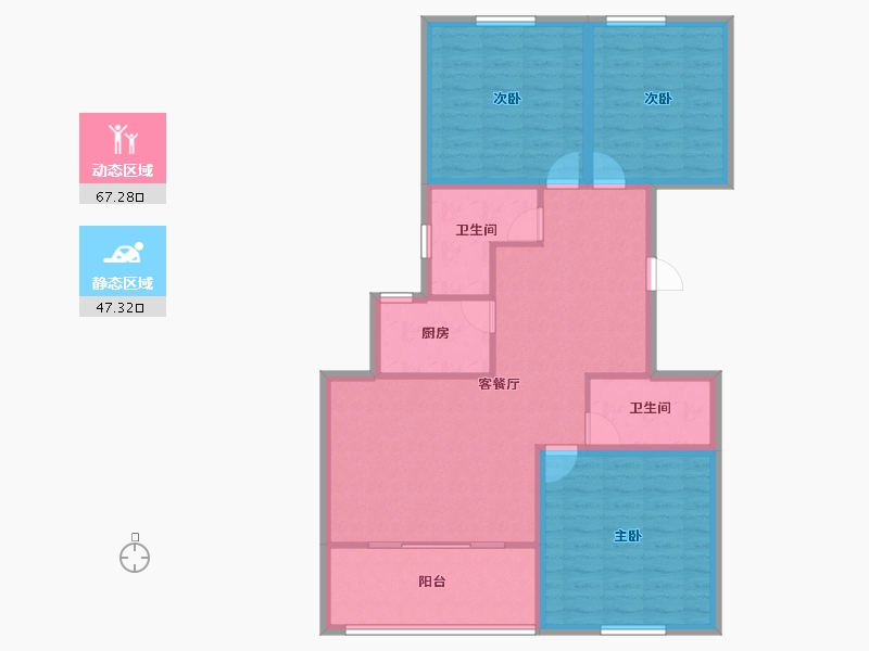 浙江省-杭州市-昆仑红苹果-103.59-户型库-动静分区