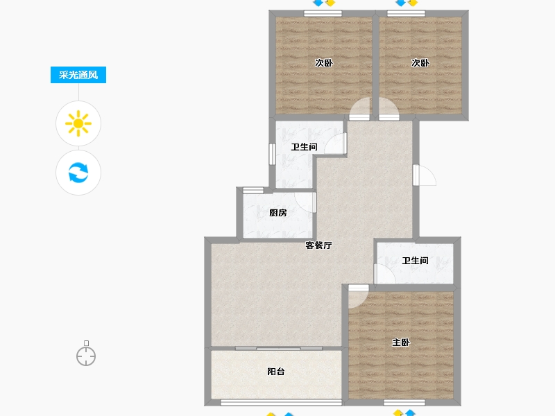 浙江省-杭州市-昆仑红苹果-103.59-户型库-采光通风