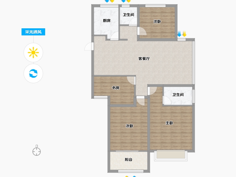 浙江省-宁波市-白金湾-115.06-户型库-采光通风