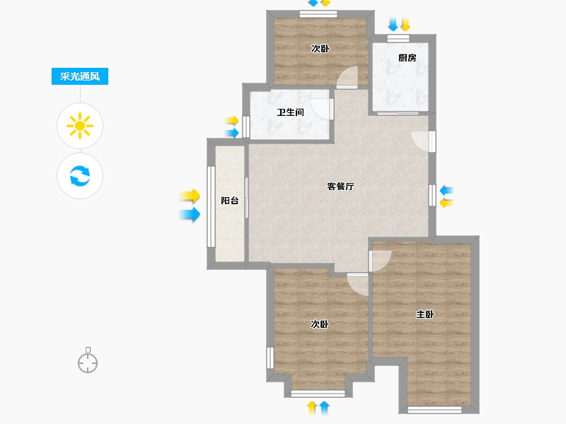 浙江省-宁波市-庐山花园-72.00-户型库-采光通风