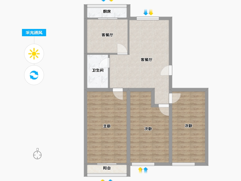 辽宁省-大连市-天源山庄-85.06-户型库-采光通风