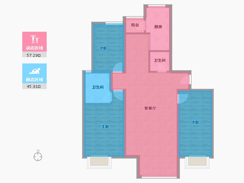 辽宁省-大连市-新希望花园-92.36-户型库-动静分区