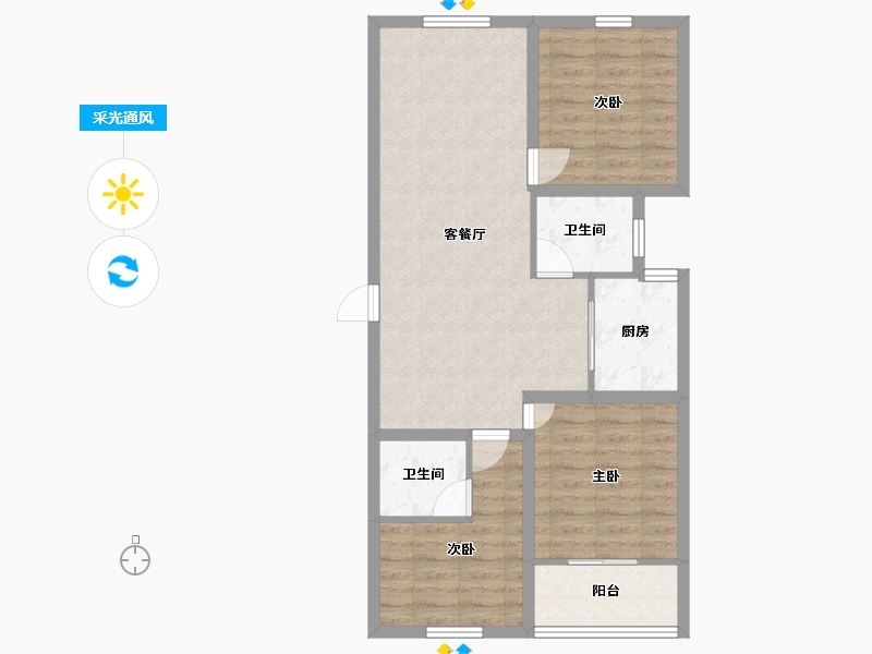 浙江省-杭州市-昆仑红苹果-74.93-户型库-采光通风