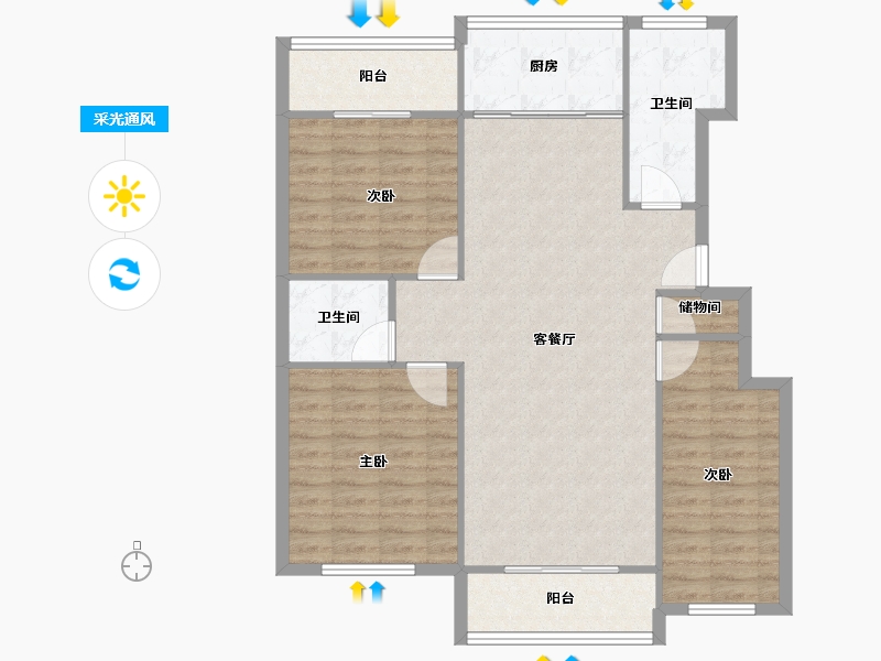 山东省-烟台市-天籁花园小区-101.00-户型库-采光通风