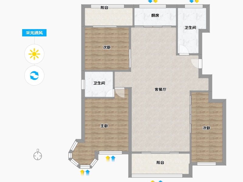 山东省-烟台市-天籁花园小区-103.00-户型库-采光通风