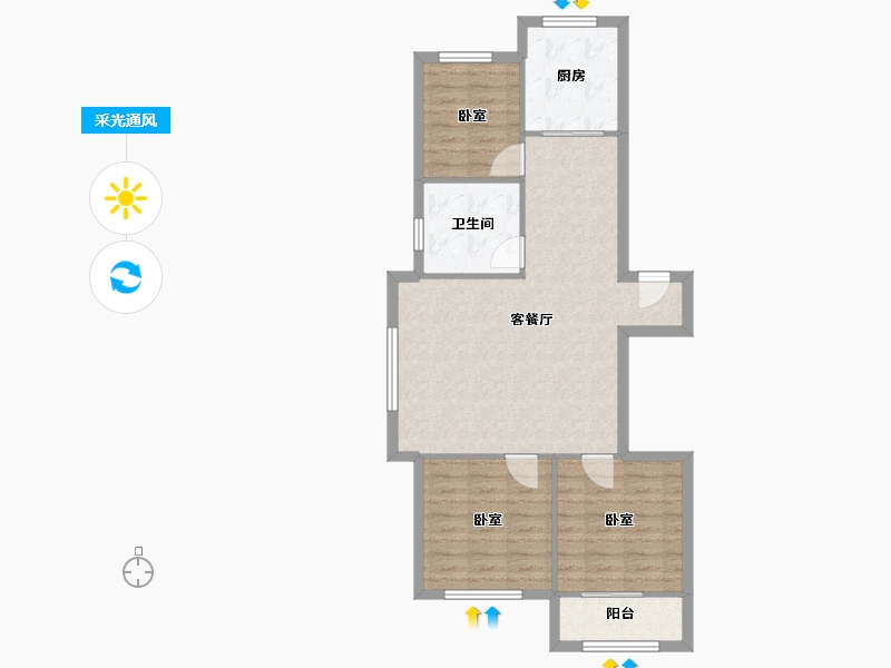 内蒙古自治区-赤峰市-康居家园-76.00-户型库-采光通风