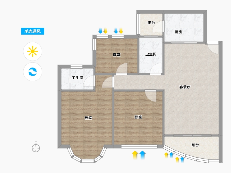 广东省-广州市-祈福新村山泉居-86.39-户型库-采光通风