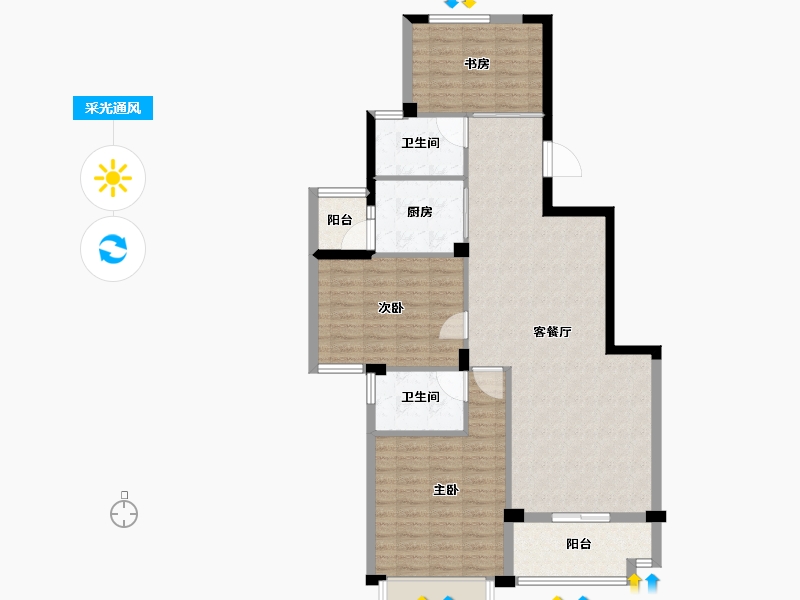 浙江省-宁波市-白金湾-104.90-户型库-采光通风