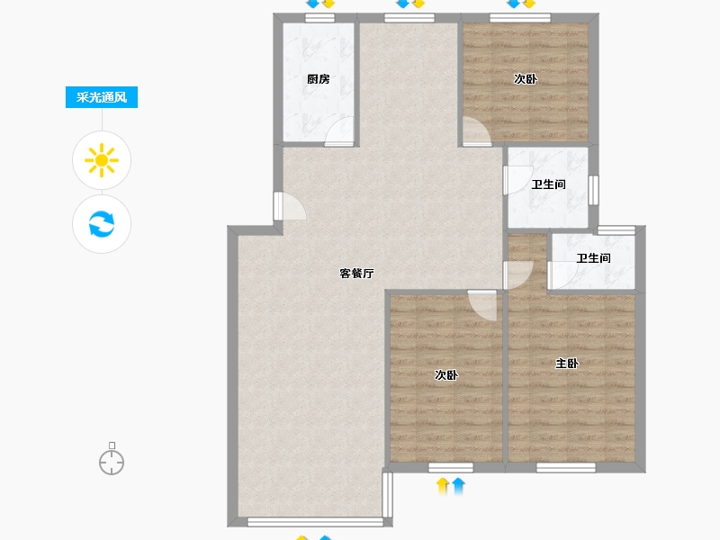 浙江省-宁波市-梅江北苑-105.00-户型库-采光通风