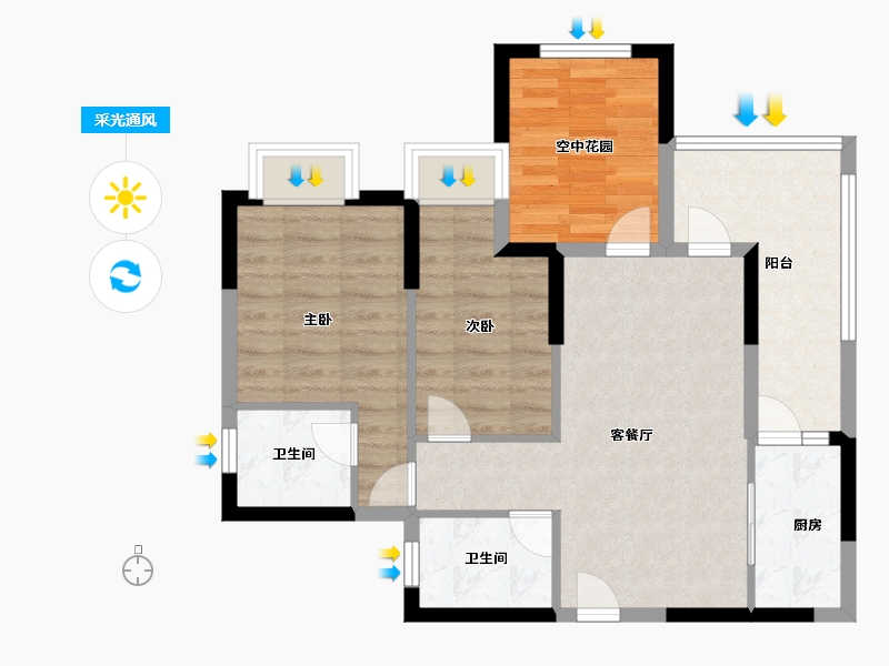 广西壮族自治区-南宁市-天湖御林湾-72.00-户型库-采光通风