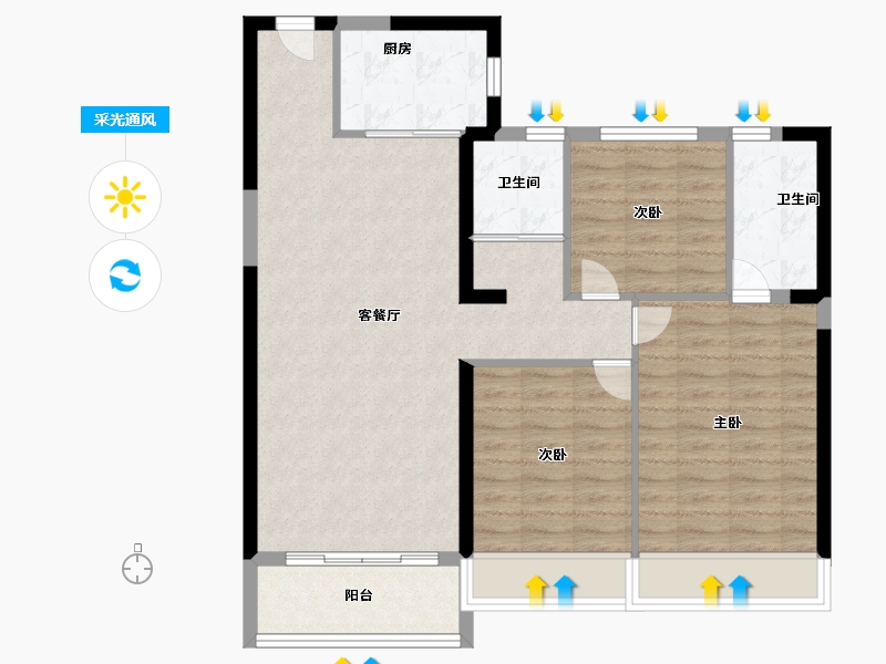 河南省-平顶山市-碧桂园应国府-91.00-户型库-采光通风