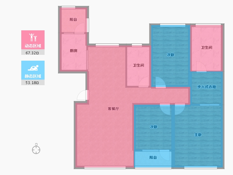 辽宁省-大连市-恒瑞大湖山语-107.72-户型库-动静分区