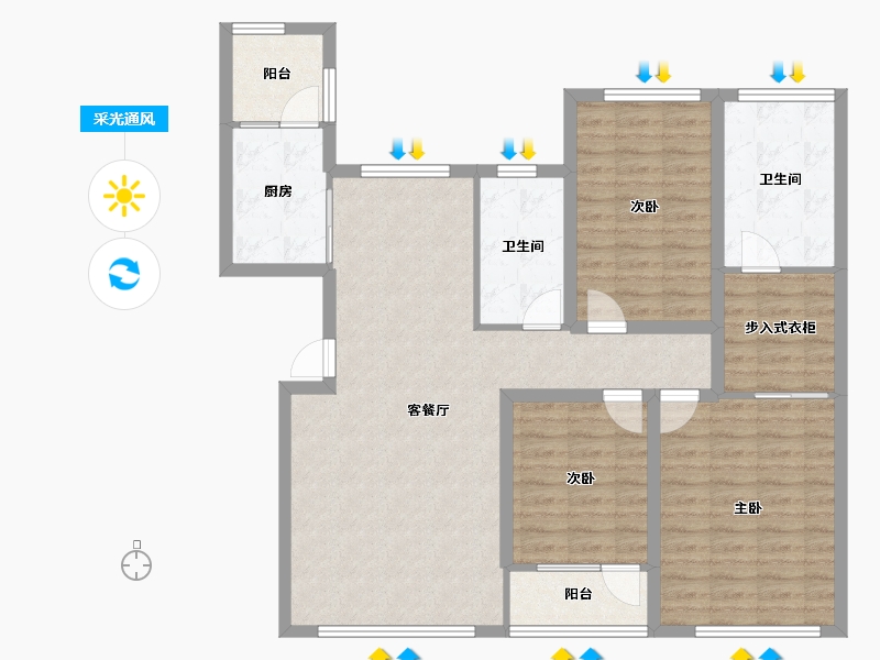 辽宁省-大连市-恒瑞大湖山语-107.72-户型库-采光通风