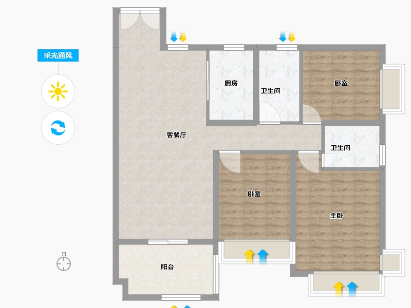 湖南省-衡阳市-雁城国际公馆-106.00-户型库-采光通风