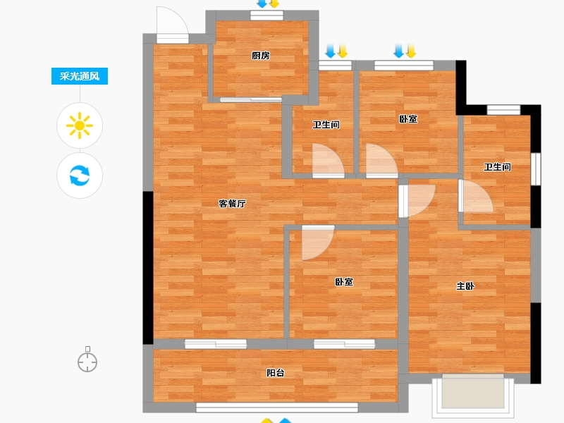 浙江省-绍兴市-荣安观江园-69.03-户型库-采光通风