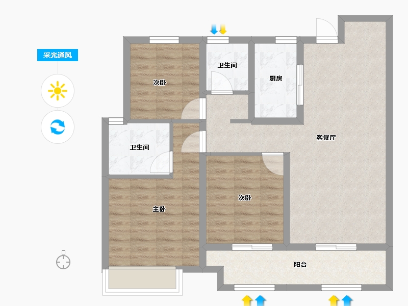 陕西省-西安市-金地中央公园二期-90.01-户型库-采光通风