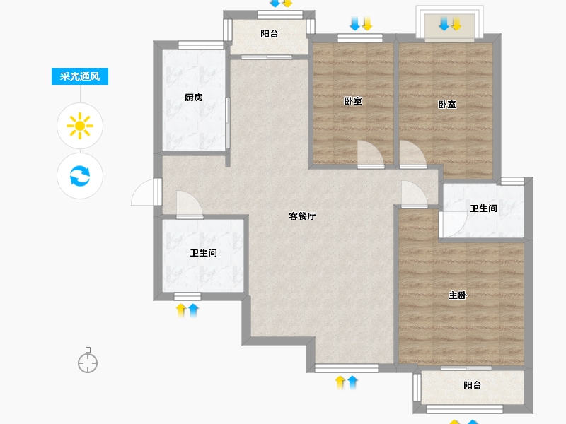 陕西省-西安市-西安龙湖香醍蓝湾7期-96.00-户型库-采光通风