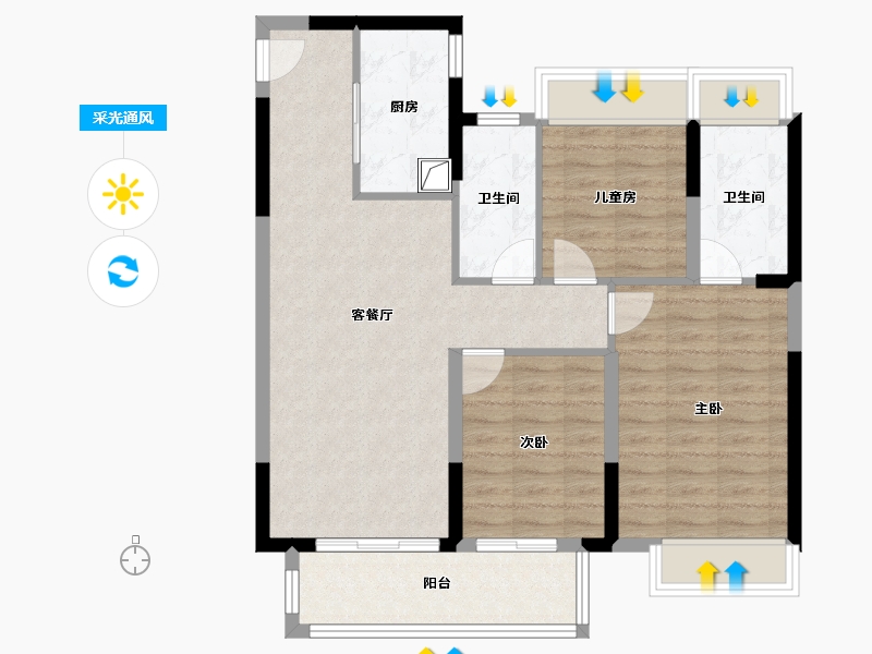 湖北省-武汉市-中交越秀知园-89.10-户型库-采光通风