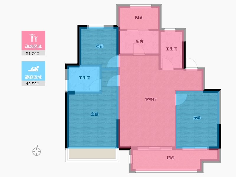 山东省-泰安市-泰山玉兰花园-89.46-户型库-动静分区