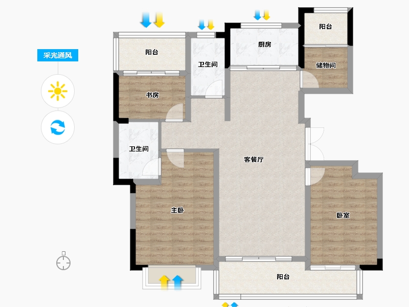 安徽省-池州市-太平鸟西湖家园-106.79-户型库-采光通风