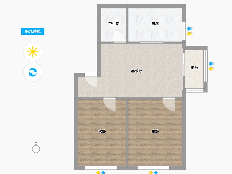 河北省-唐山市-龙华里益民园-62.81-户型库-采光通风