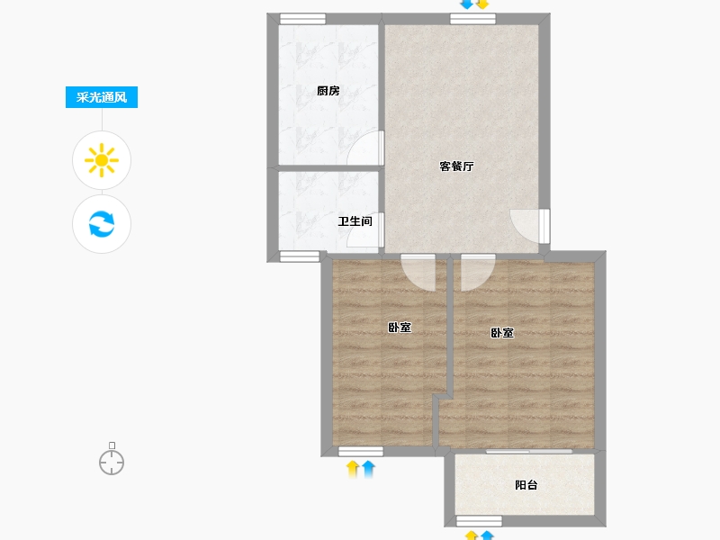 浙江省-宁波市-梅江北苑-60.58-户型库-采光通风