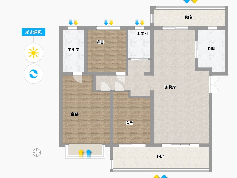 河南省-南阳市-鲁明正和府-106.40-户型库-采光通风