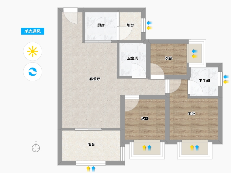 广东省-佛山市-云山峰境花园-53.52-户型库-采光通风