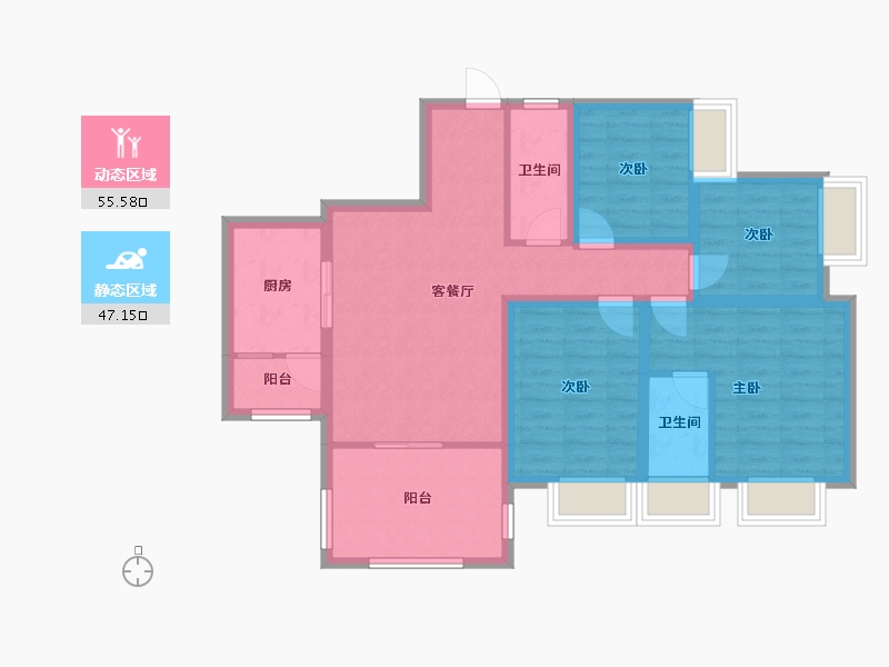 广东省-佛山市-云山峰境花园-90.73-户型库-动静分区