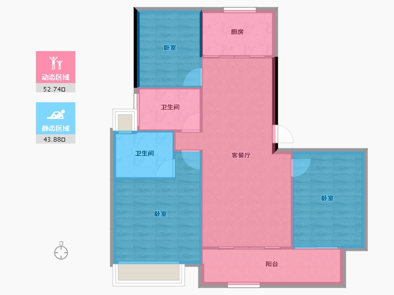 江苏省-南京市-棠前如苑-88.67-户型库-动静分区