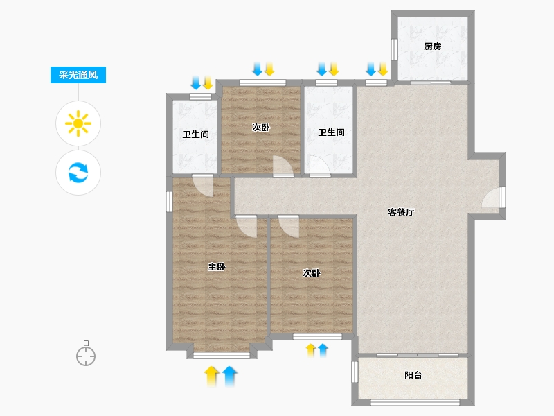 山东省-济南市-汉峪海风-111.97-户型库-采光通风