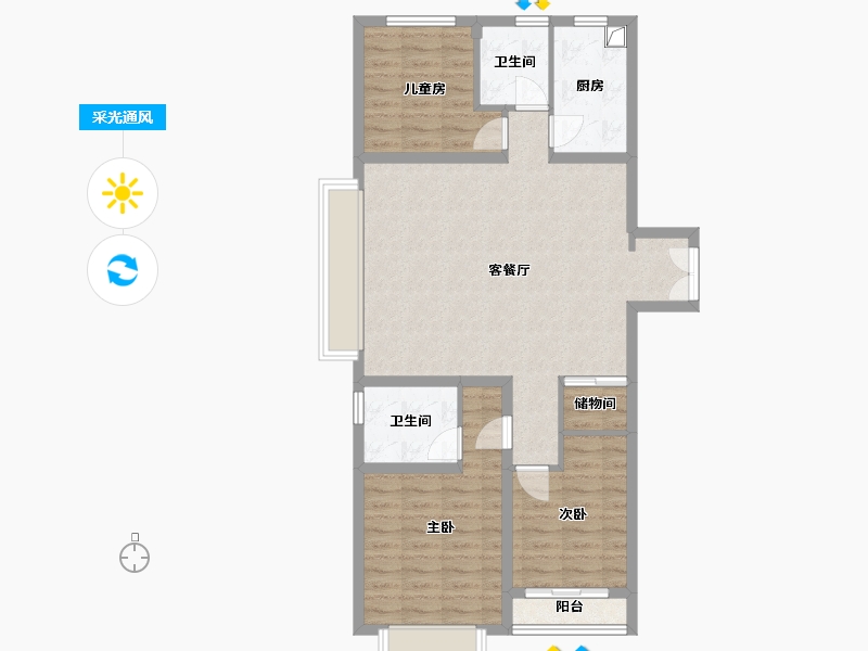 山西省-长治市-滨河中心城-103.02-户型库-采光通风