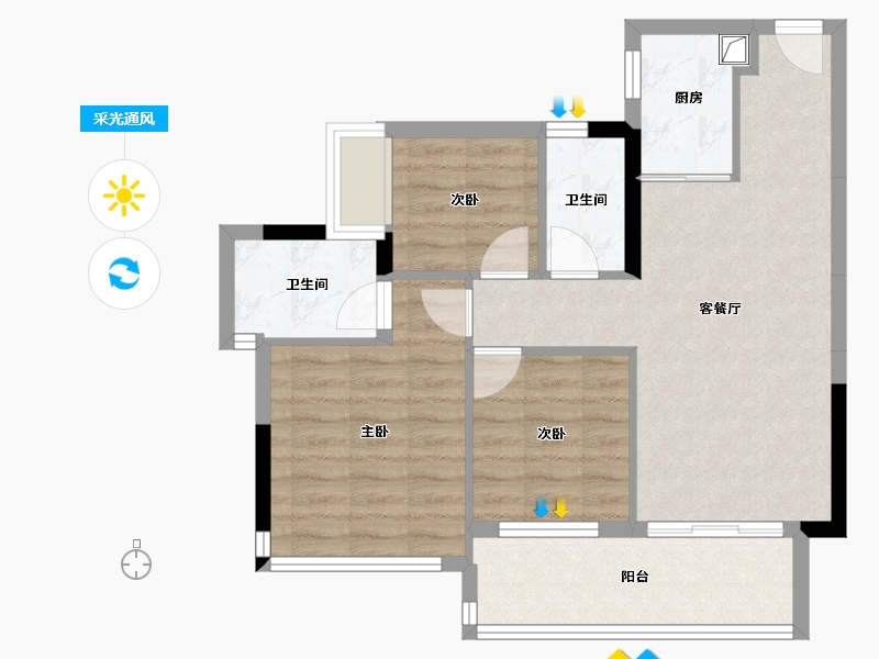 广东省-中山市-碧桂园新仕界-69.01-户型库-采光通风