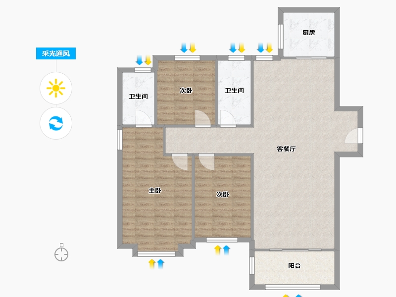 山东省-济南市-汉峪海风-111.97-户型库-采光通风