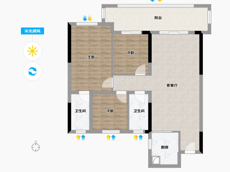 湖北省-荆州市-阳光华府-90.00-户型库-采光通风