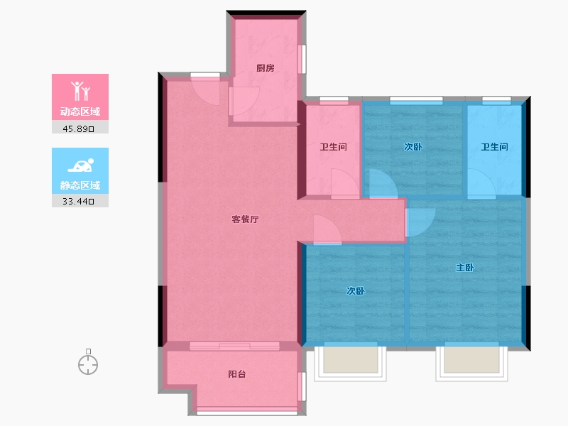 浙江省-绍兴市-金辉悠步观澜-71.00-户型库-动静分区